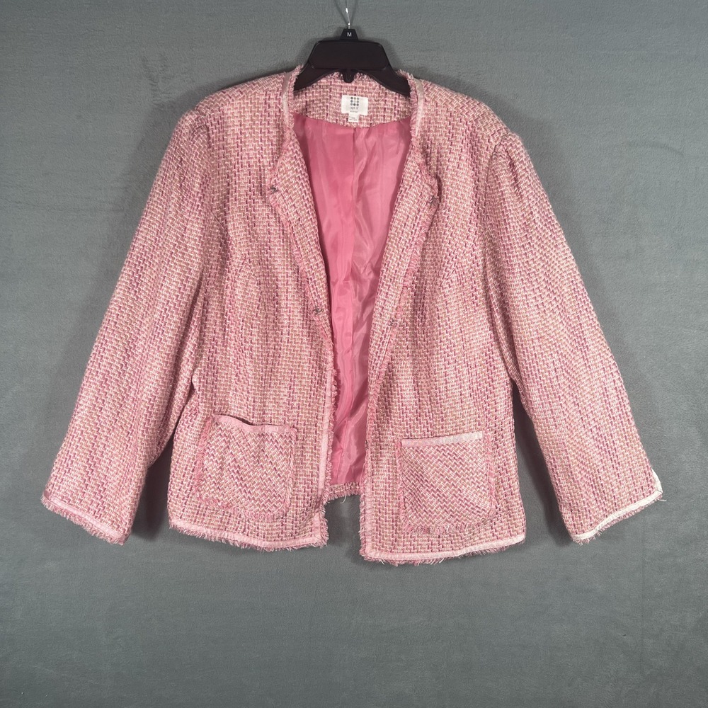 Apt. 9 Woman 18W Pink Tweed Blazer Jacket Plus Size Collarless Hook & Eye